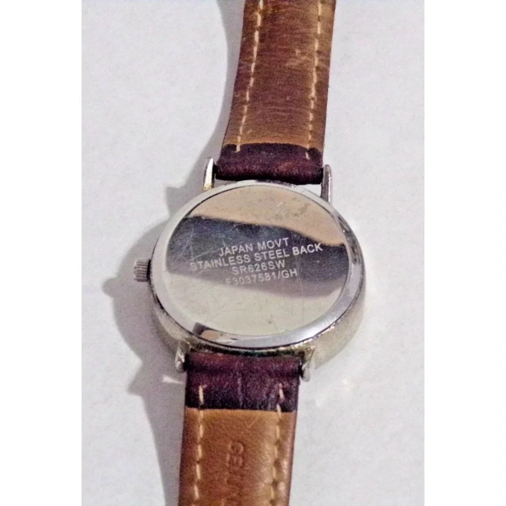 Calvin Hill ? Wristwatch Pearl Face Silver Accents Brown Suede 7